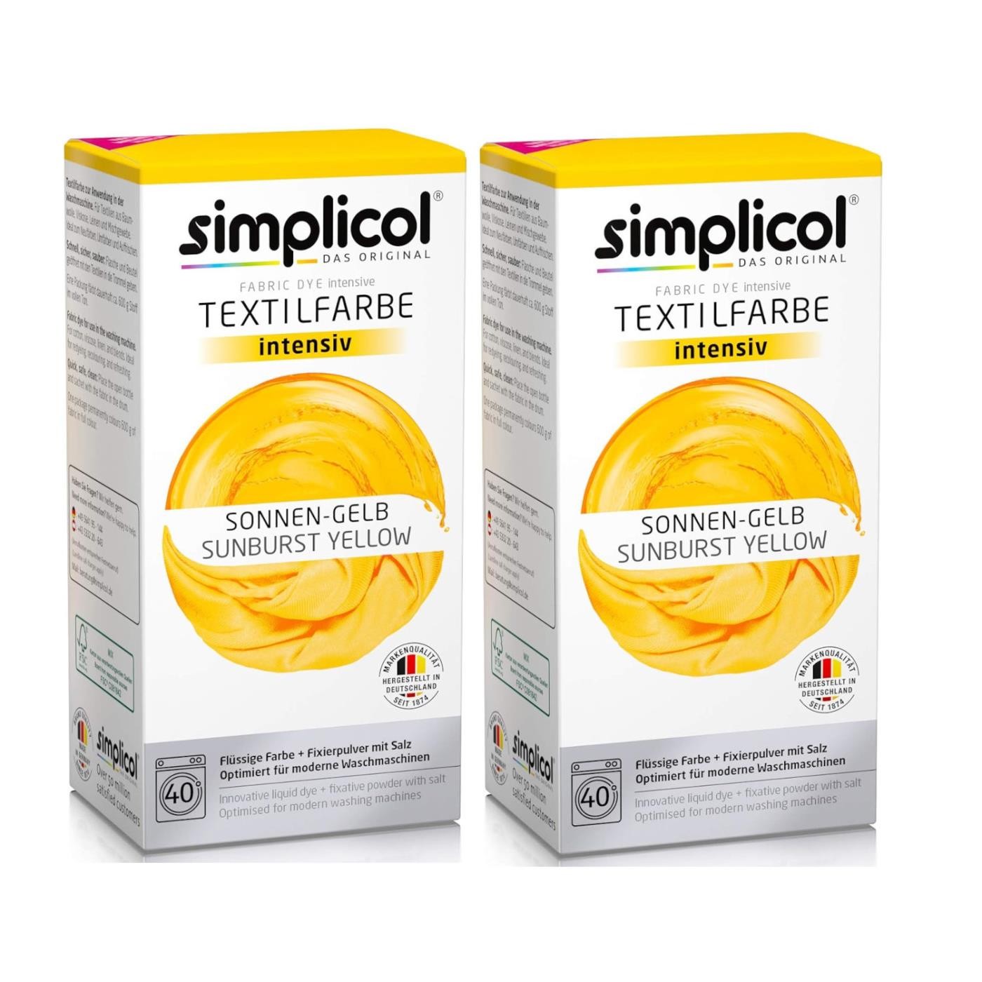 Simplicol Textilffarbe intensiv Sonnen-Gelb 150g 2er Pack
