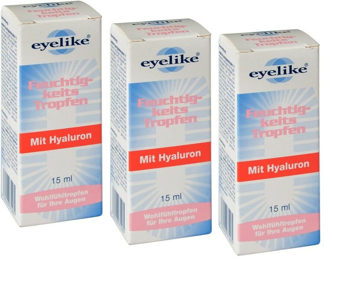 3x Eyelike Feuchtigkeitstropfen mit Hyaluron 15ml