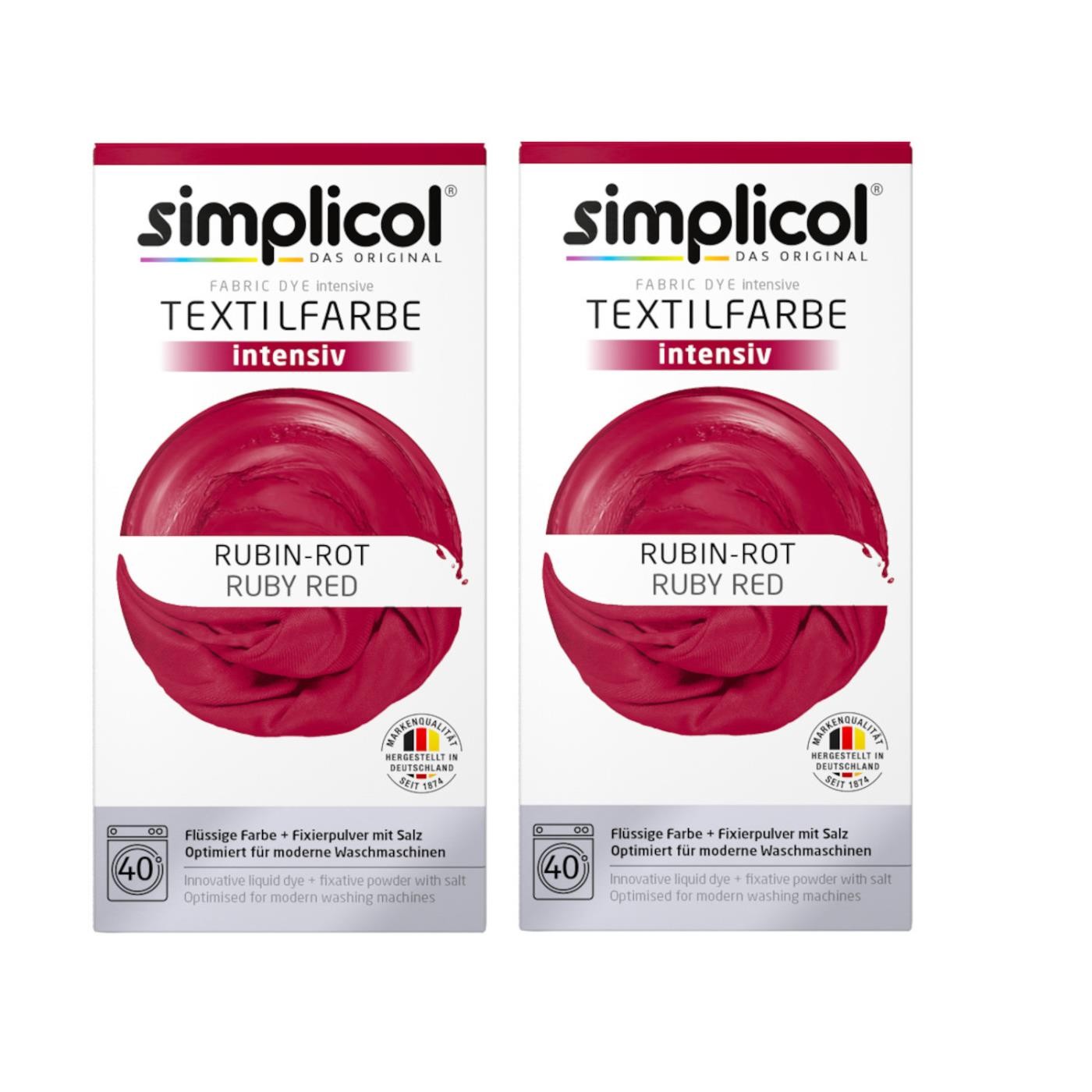 Simplicol Textilfarbe intensiv Rubin-Rot 150g 2er Pack